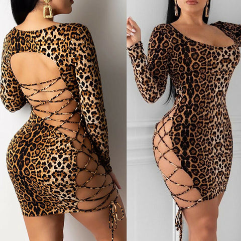 Strap back Leopard Women Dress