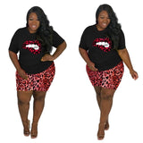 Lips Leopard Women body suit Two Piece plus size - armazonee Store